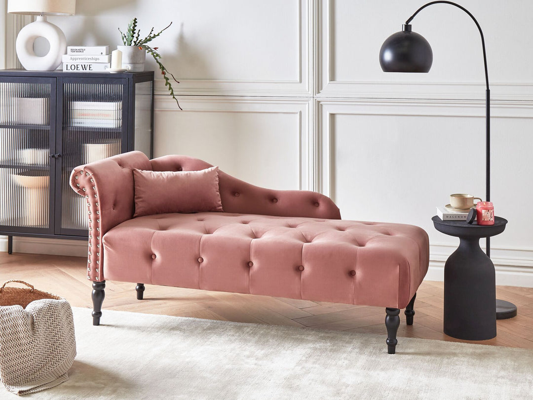 Ivry Left Hand Velvet Chaise Lounge Pink