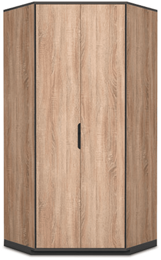 Hexagonal wooden cabinet with a light wood finish on a white background