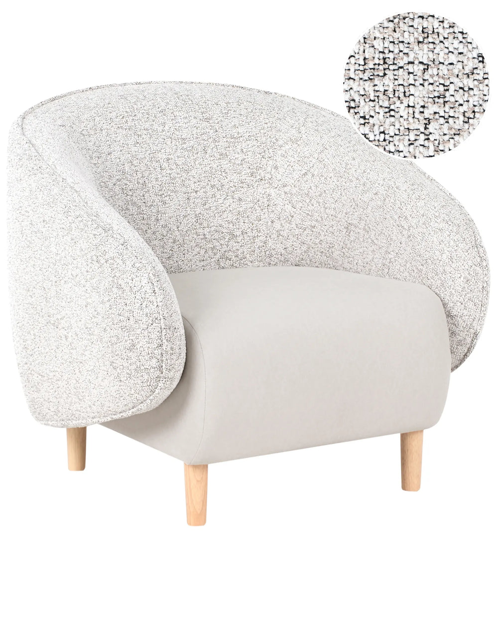 Modern armchair with textured gray upholstery on a white background