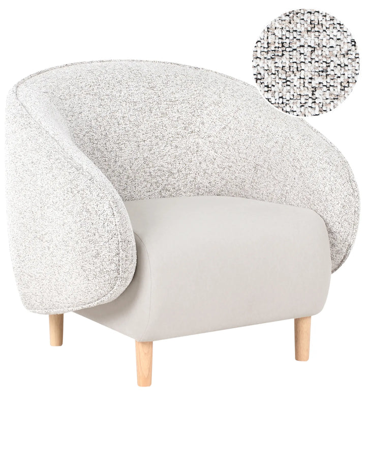 Modern armchair with textured gray upholstery on a white background
