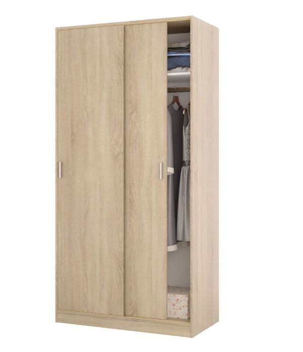 Beige wardrobe with sliding doors on a white background