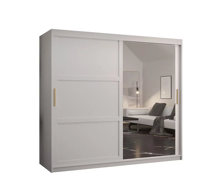 Ramiro II Contemporary 2 Sliding Door Wardrobe 9 Shelves 2 Rails White Matt