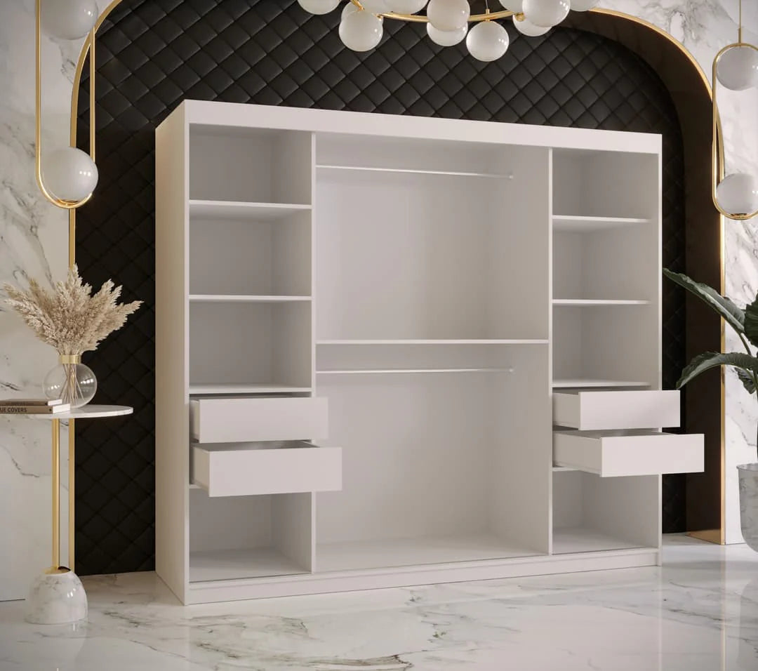 Ramiro II Contemporary 2 Sliding Door Wardrobe 9 Shelves 2 Rails White Matt 200cm