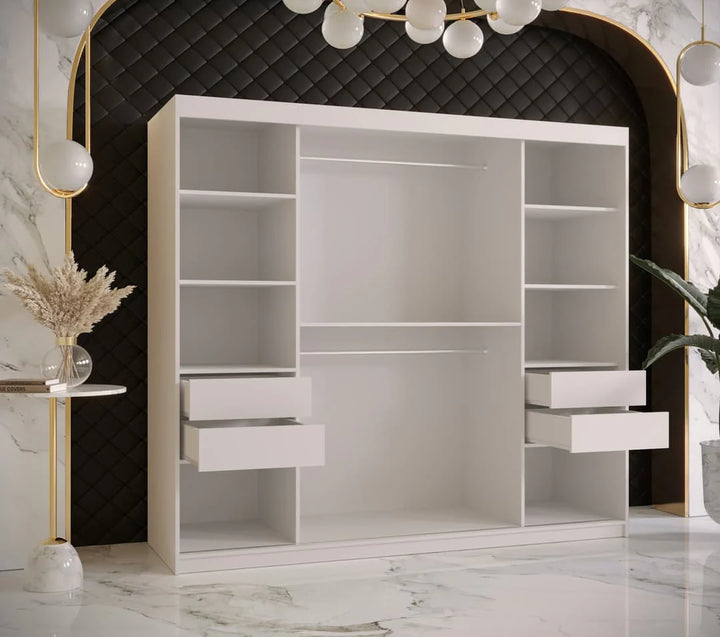 Ramiro II Contemporary 2 Sliding Door Wardrobe 9 Shelves 2 Rails White Matt 200cm