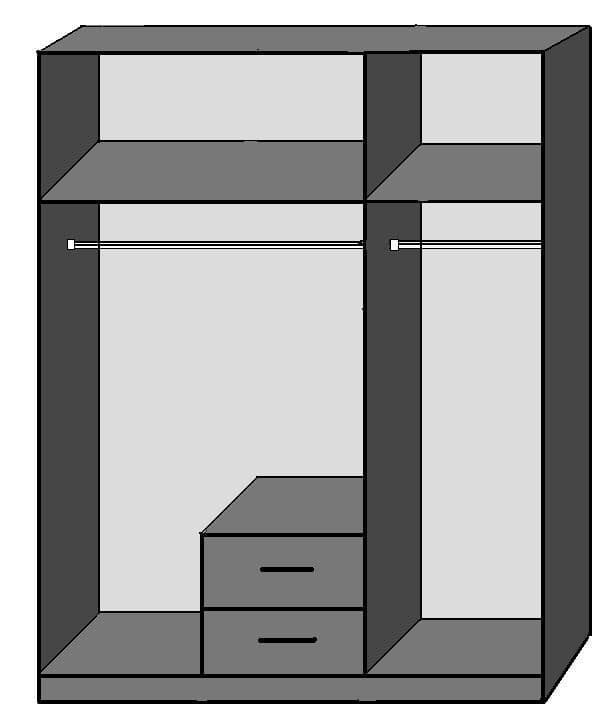 Gray wardrobe with glass panels and two drawers