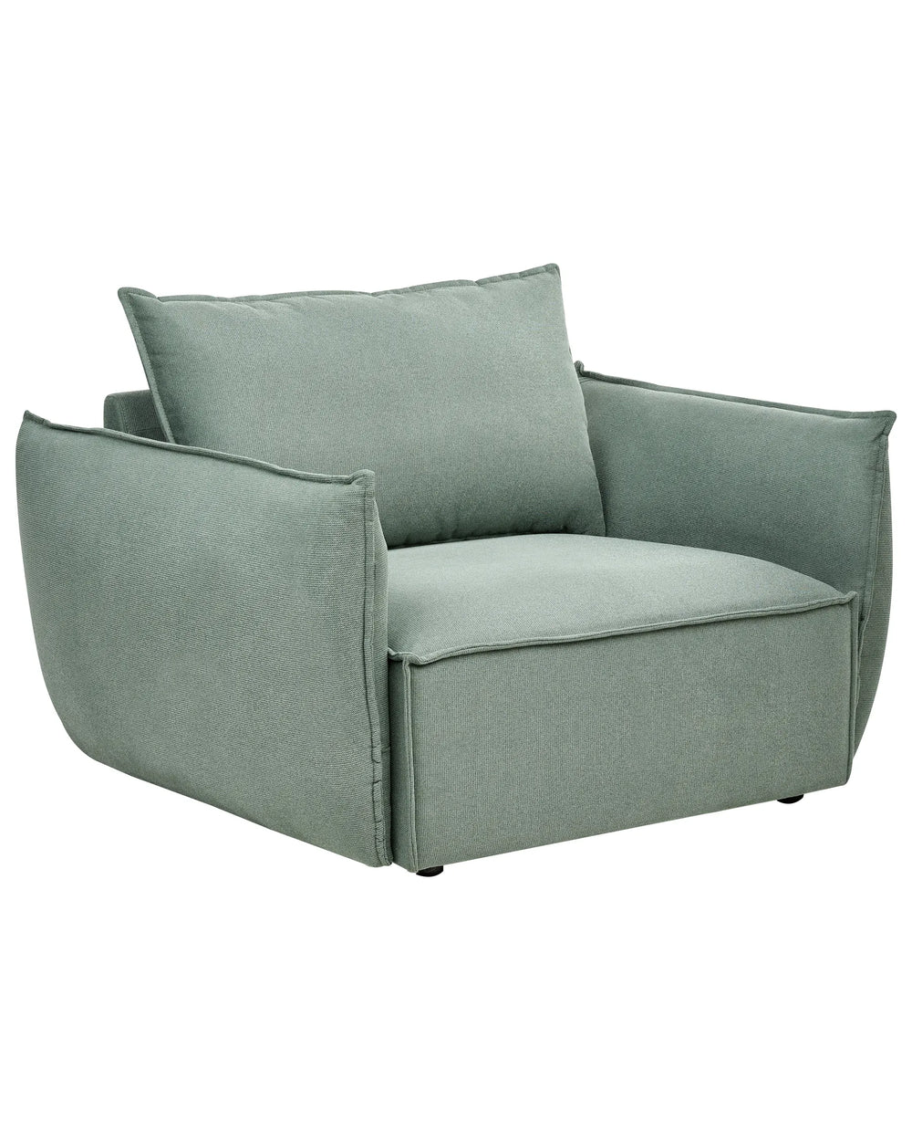 Green armchair with a pillow on a white background