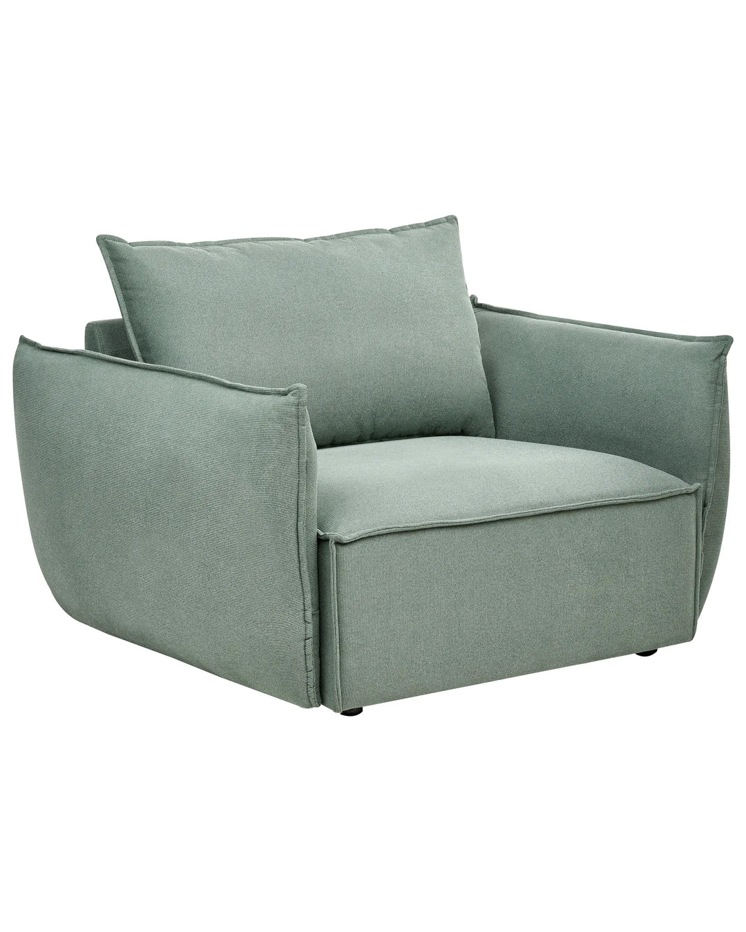 Green armchair with a pillow on a white background