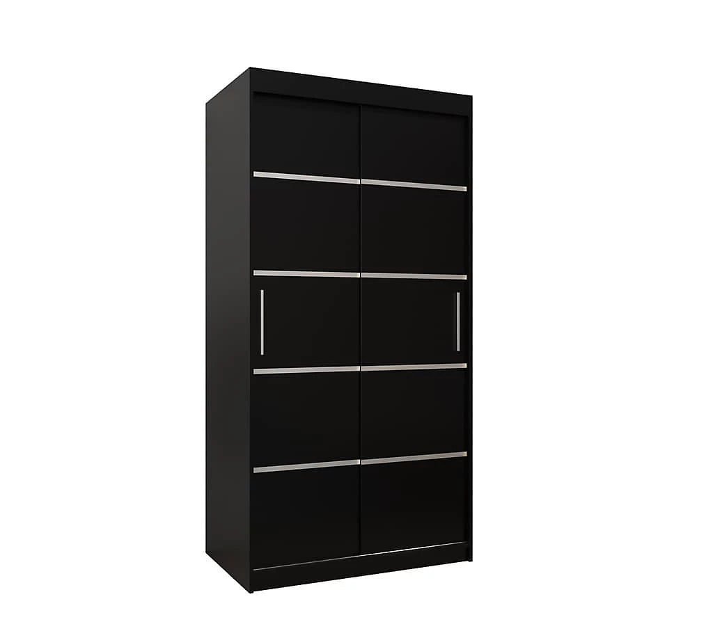 Verona 01 Contemporary 2 Sliding Door Wardrobe 5 Shelves 2 Rails Black Matt