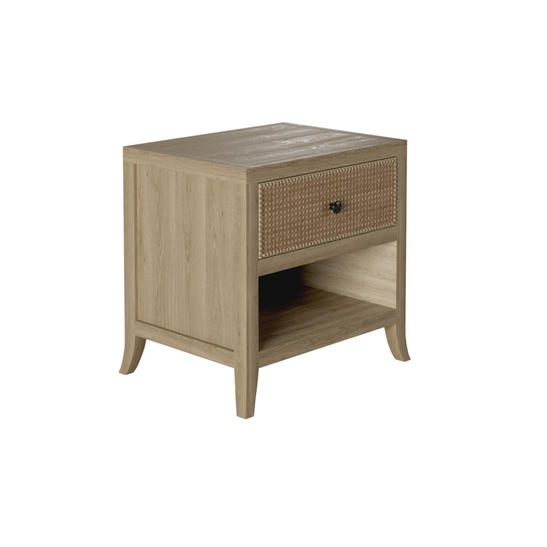 D.I. Designs Witley Natural Oak Wood Rattan Bedside Table | 1 Drawer