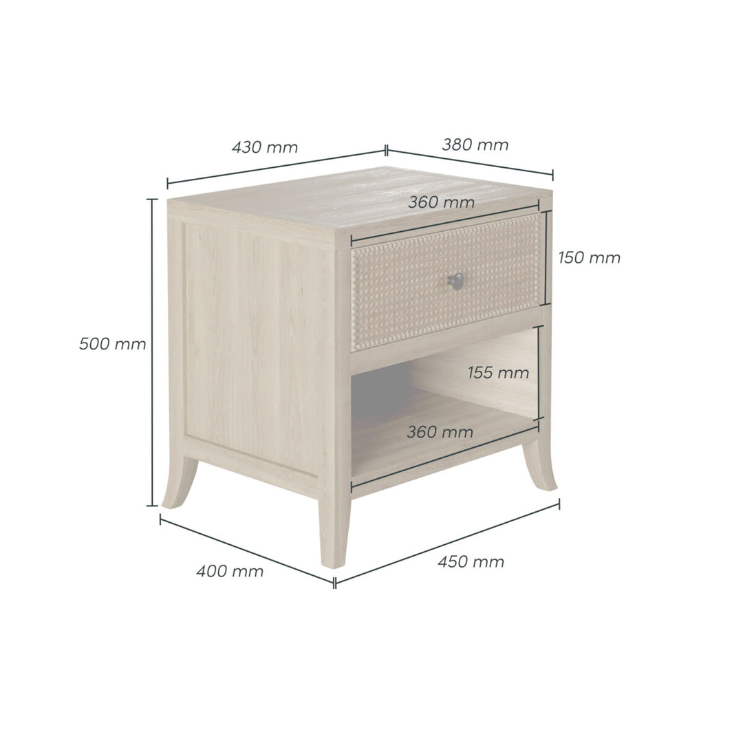 D.I. Designs Witley Natural Oak Wood Rattan Bedside Table | 1 Drawer