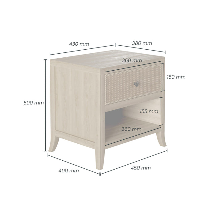D.I. Designs Witley Natural Oak Wood Rattan Bedside Table | 1 Drawer
