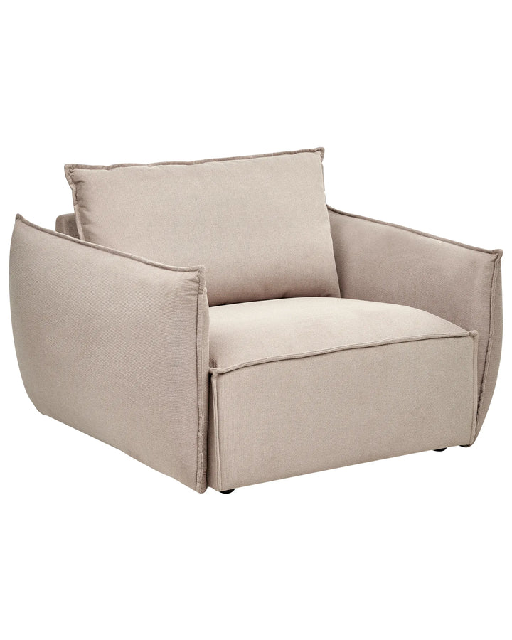 Beige armchair with a pillow on a white background