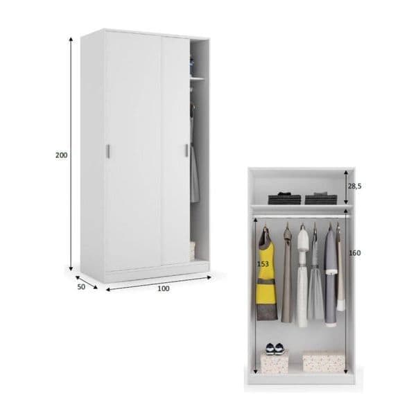 Cascio 2 Door White Sliding Wardrobe