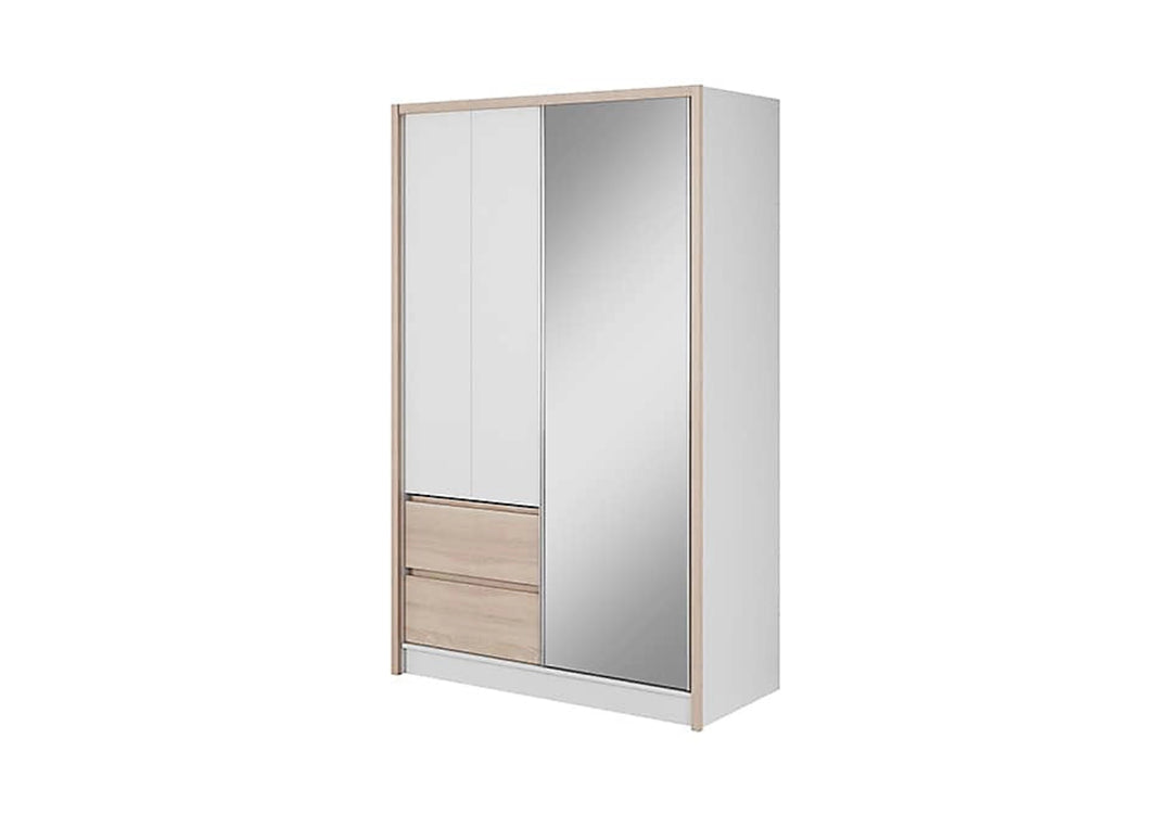 Sara Mirrred Wardrobe 134cm with Drawers in White and Oak Sonoma