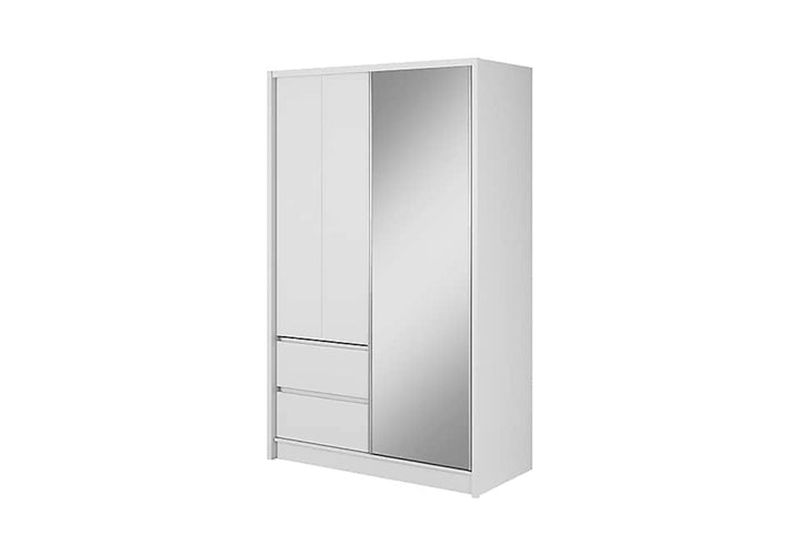 Sara Mirrred Wardrobe 134cm with Drawers in White