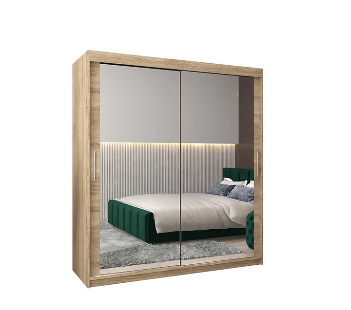 Tokyo 03 Contemporary Mirrored 2 Sliding Door Wardrobe 9 Shelves 2 Rails Oak Sonoma Effect