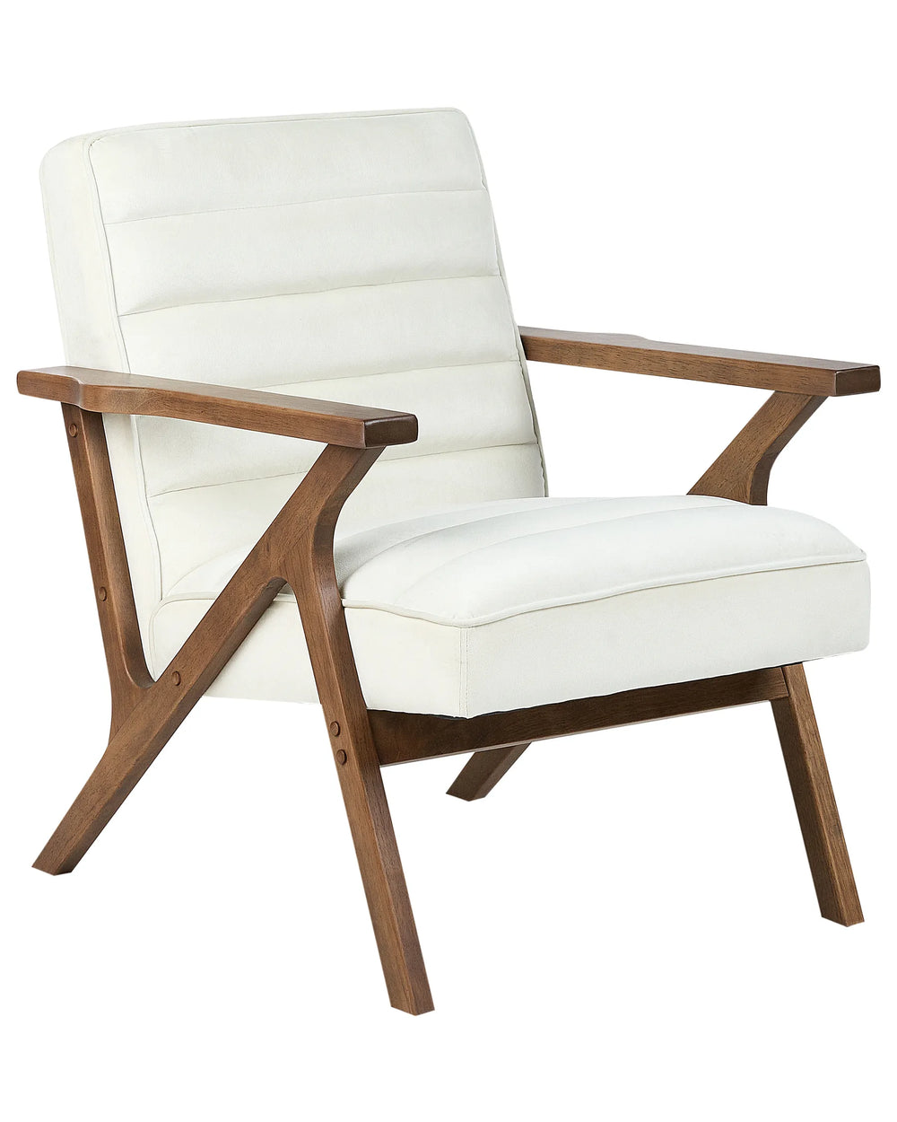 White armchair with wooden frame on a white background