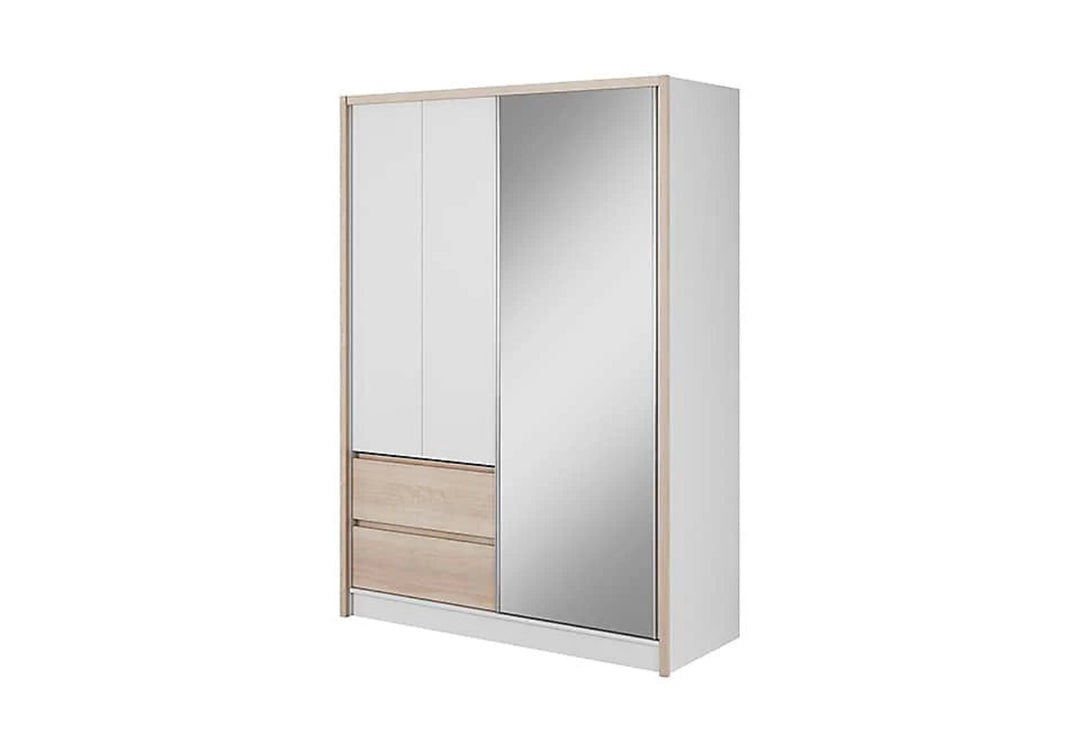 Sara Mirrred Wardrobe 154cm with Drawers in White and Oak Sonoma