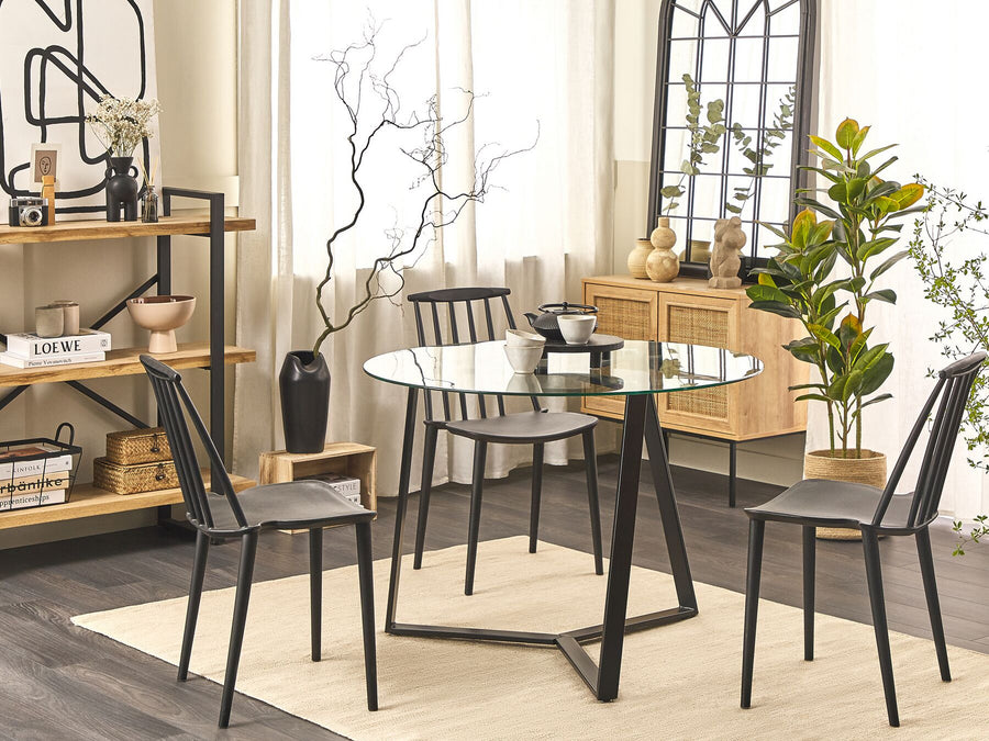 Kebri Glass Top Round Dining Table ⌀ 100 cm Black
