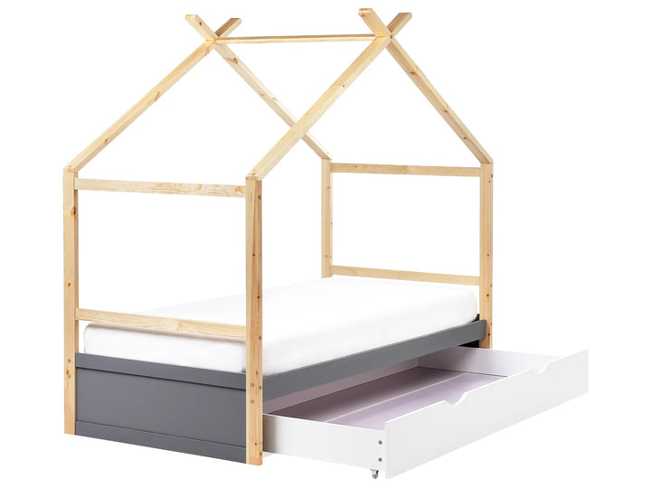 Kids Bed House Pine Wood 90 x 200 cm with Storage Grey Holli
