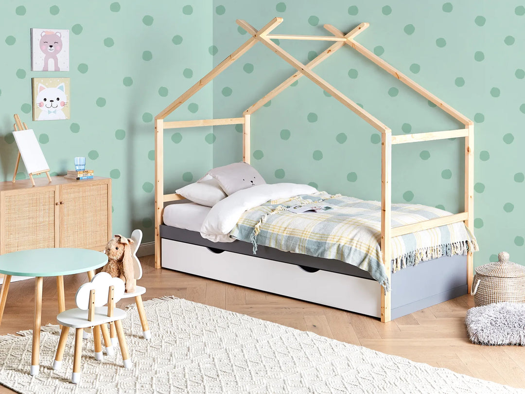 Kids Bed House Pine Wood 90 x 200 cm with Storage Grey Holli