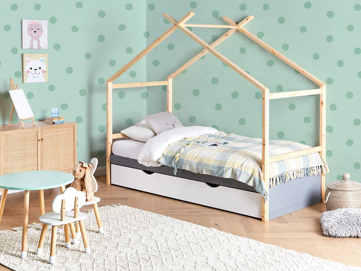 Kids Bed House Pine Wood 90 x 200 cm with Storage Grey Holli