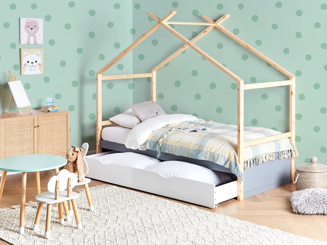 Kids Bed House Pine Wood 90 x 200 cm with Storage Grey Holli