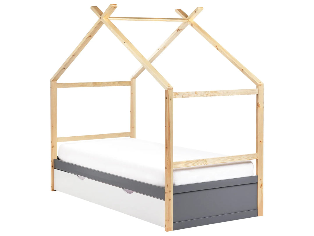 Kids Bed House Pine Wood 90 x 200 cm with Storage Grey Holli