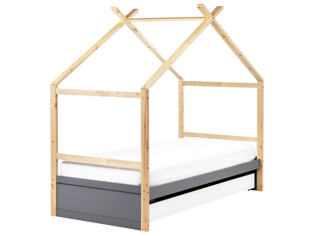 Kids Bed House Pine Wood 90 x 200 cm with Storage Grey Holli