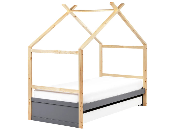 Kids Bed House Pine Wood 90 x 200 cm with Storage Grey Holli