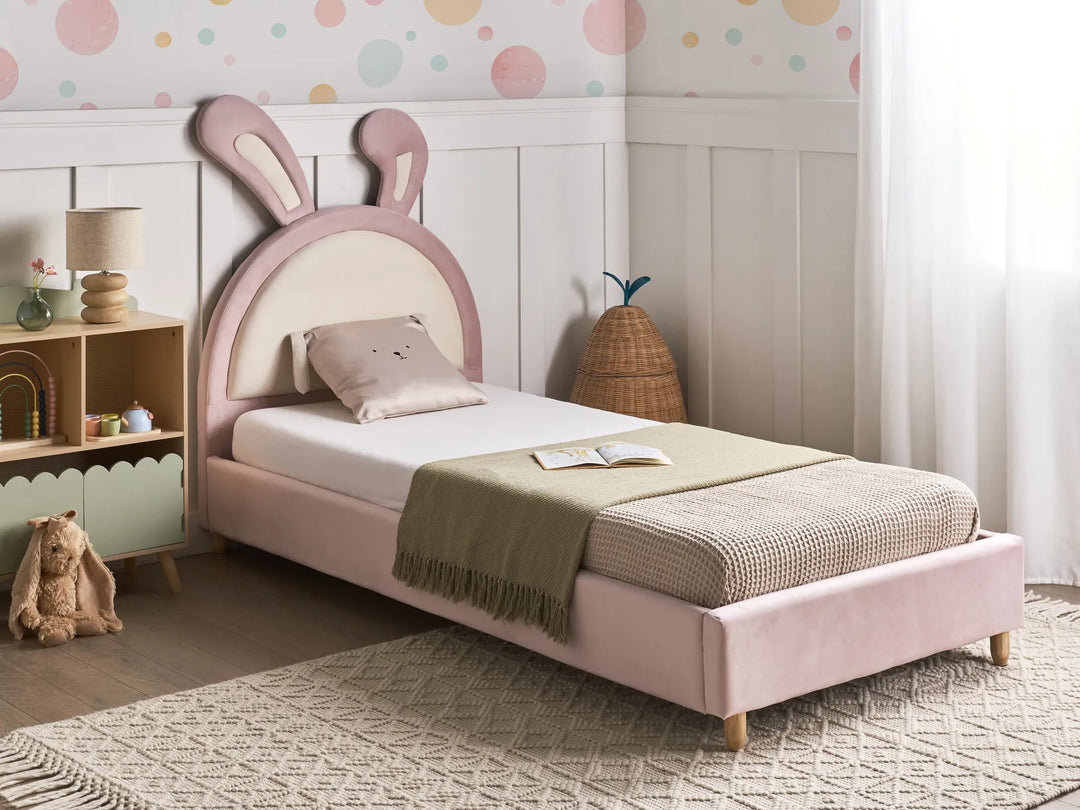 Kids Bed Rabbit Velvet 90 x 200 cm Pink Ariani