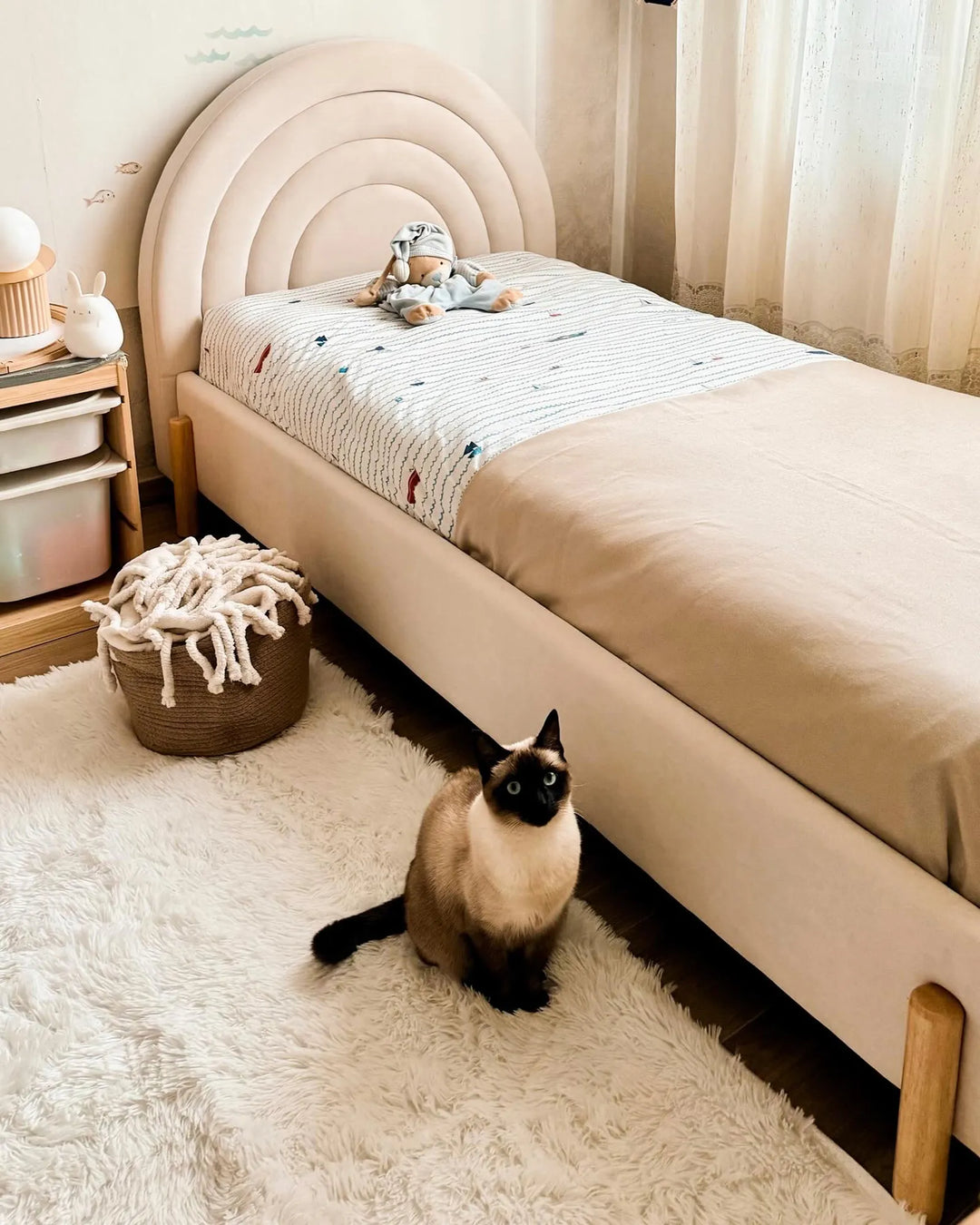 Kids Bed Velvet 90 x 200 cm Beige Dine