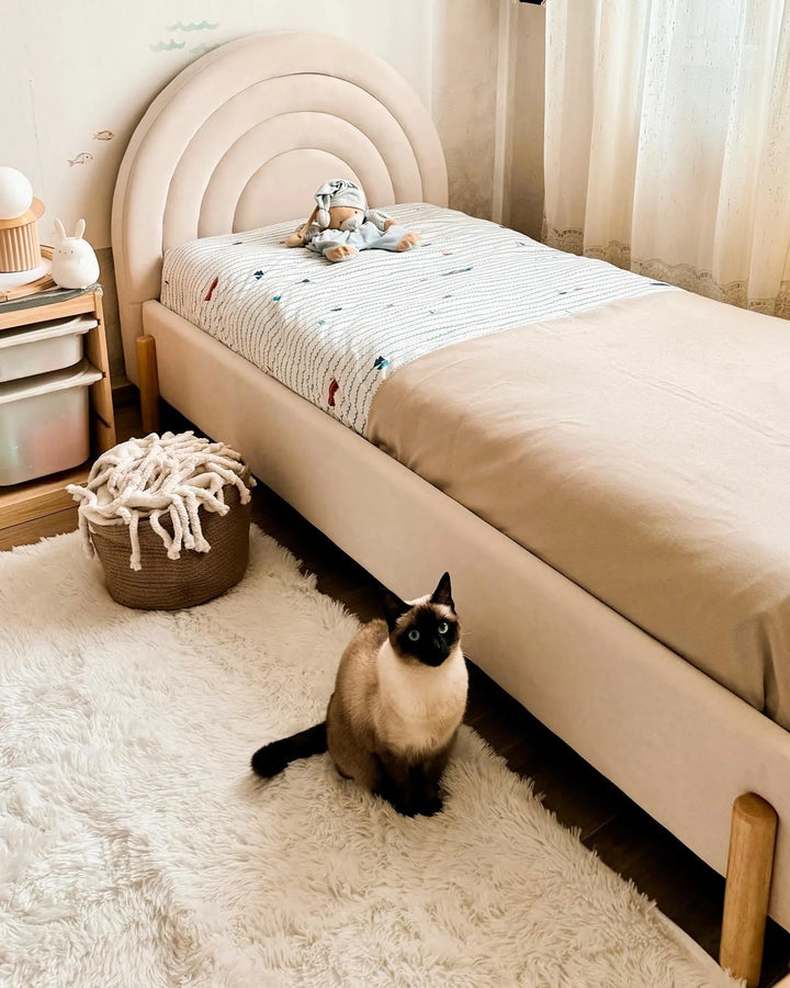 Kids Bed Velvet 90 x 200 cm Beige Dine