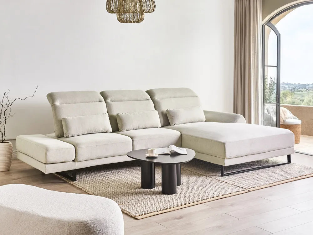 Corner Sofa 4 Seater Fabric Light Beige Left Hand Caudill