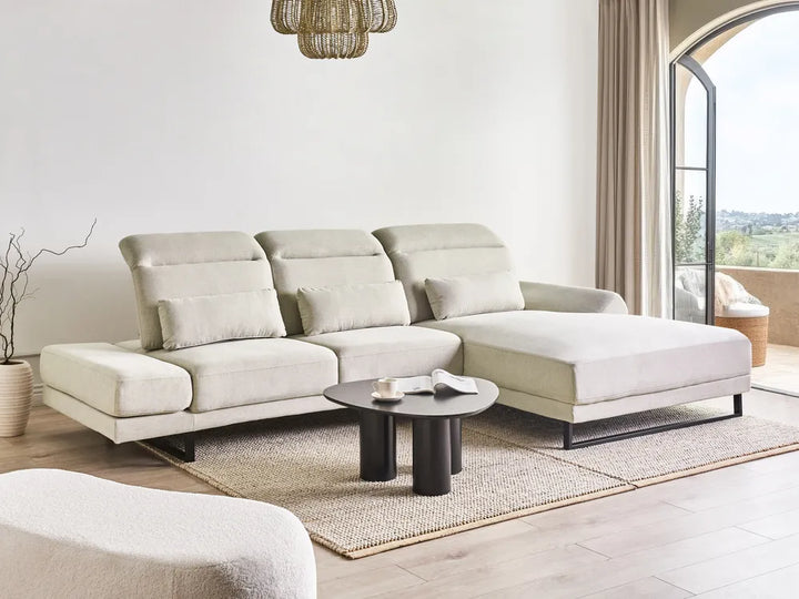 Corner Sofa 4 Seater Fabric Light Beige Left Hand Caudill