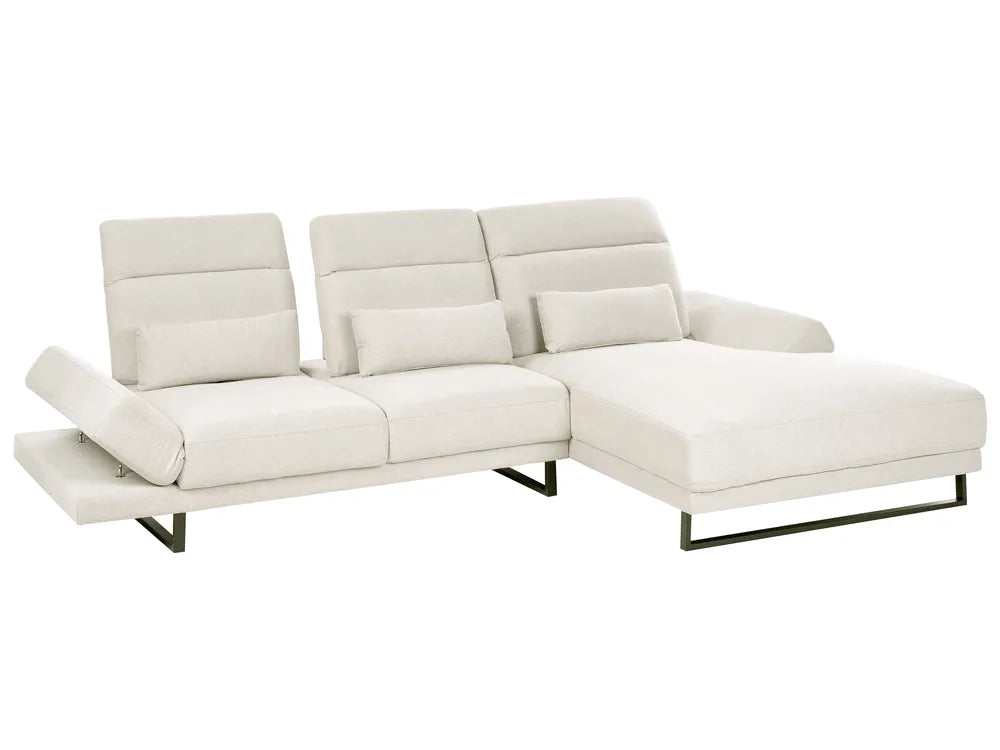 Corner Sofa 4 Seater Fabric Light Beige Left Hand Caudill