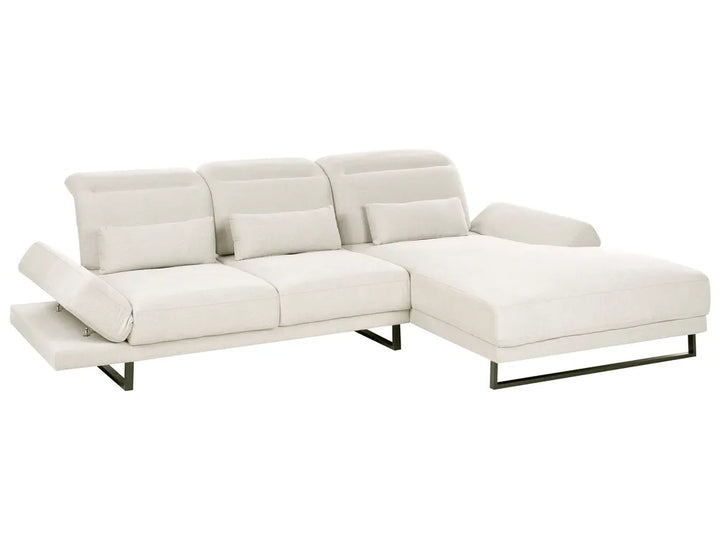 Corner Sofa 4 Seater Fabric Light Beige Left Hand Caudill