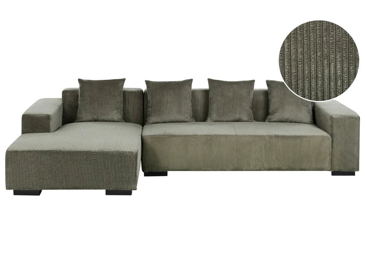 Corner Sofa 4 Seater Corduroy Green Right Hand Kaemon
