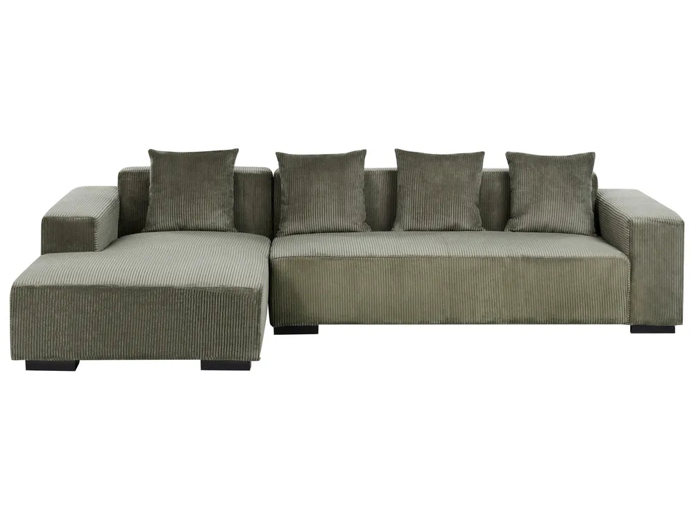 Corner Sofa 4 Seater LUNGO Corduroy Green Right Hand