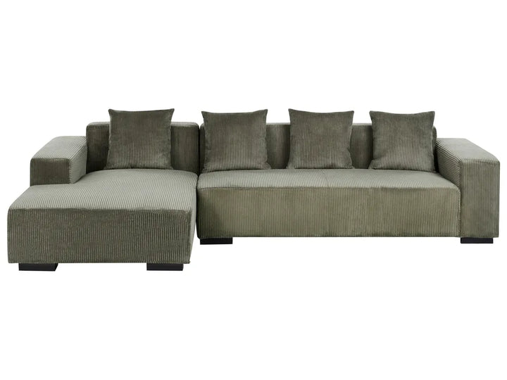 Corner Sofa 4 Seater LUNGO Corduroy Green Right Hand