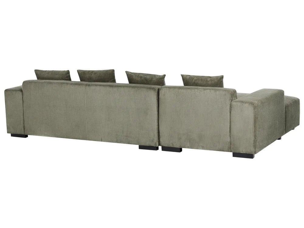 Corner Sofa 4 Seater Corduroy Green Right Hand Kaemon