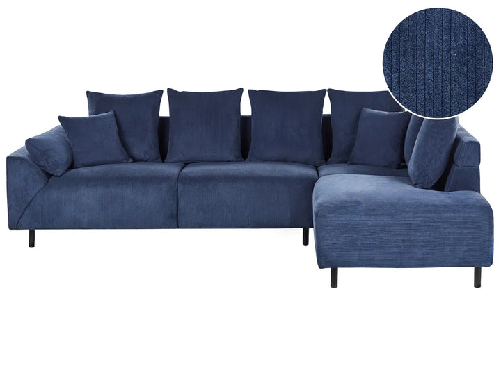 Corner Sofa 4 Seater Corduroy Dark Blue Left Hand Lippa