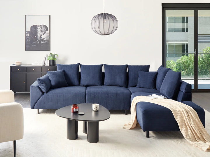 Corner Sofa 4 Seater LUNNER Corduroy Dark Blue Left Hand