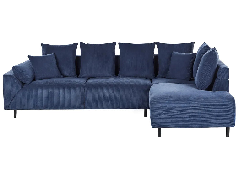 Corner Sofa 4 Seater LUNNER Corduroy Dark Blue Left Hand