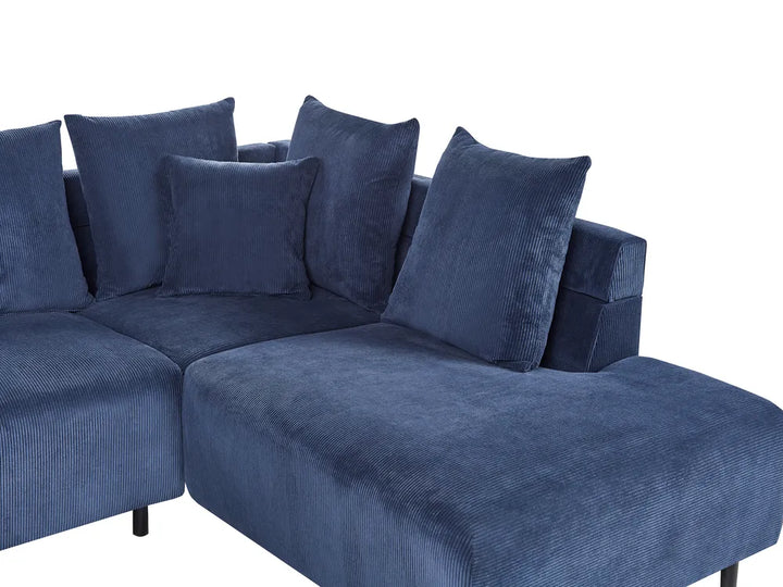 Corner Sofa 4 Seater Corduroy Dark Blue Left Hand Lippa