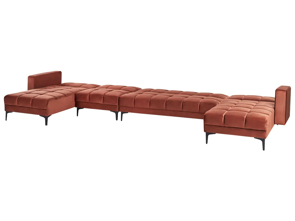 Modular U-Shape Sofa Bed 6 Seater Velvet Light Red Yosef