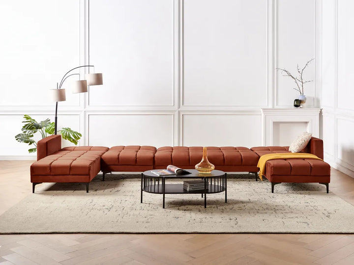 Modular U-Shape Sofa Bed 6 Seater Velvet Light Red Yosef