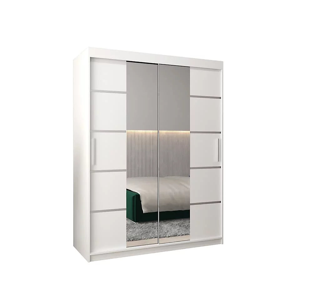 Verona 04 Contemporary 2 Mirrored Sliding Door Wardrobe 5 Shelves 2 Rails White Matt