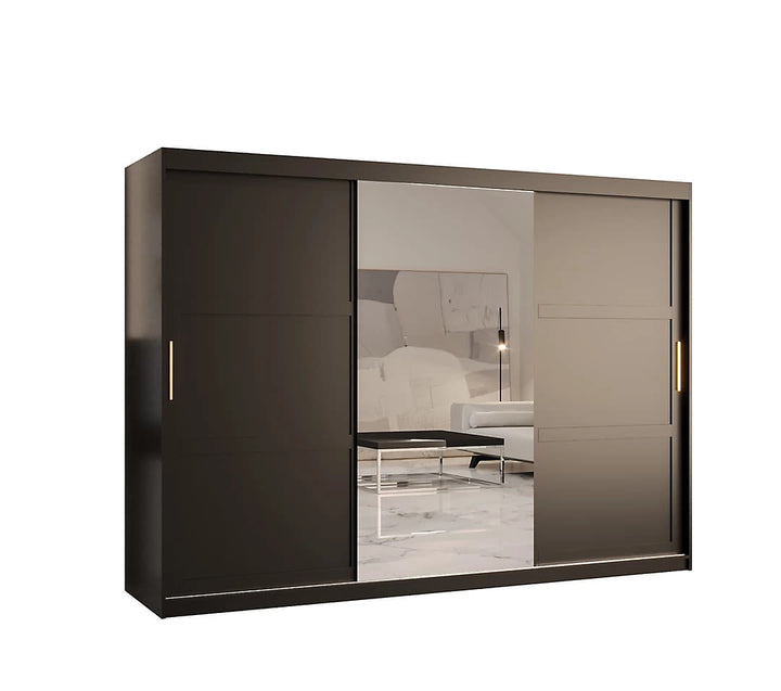 Ramiro II Contemporary 3 Sliding Door Wardrobe 9 Shelves 2 Rails Black Matt