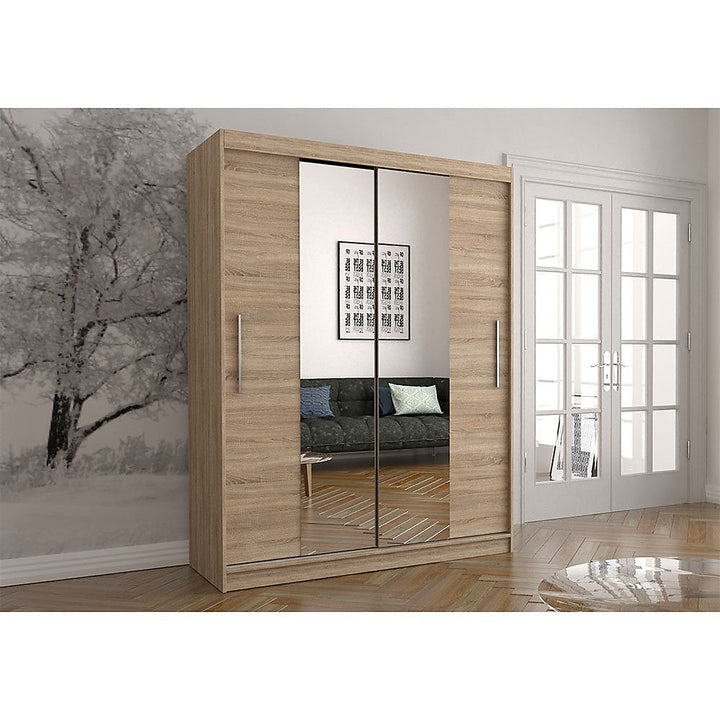 Vista 01 Modern Mirrored Sliding Door Wardrobe with Ample Storage - Oak Sonoma